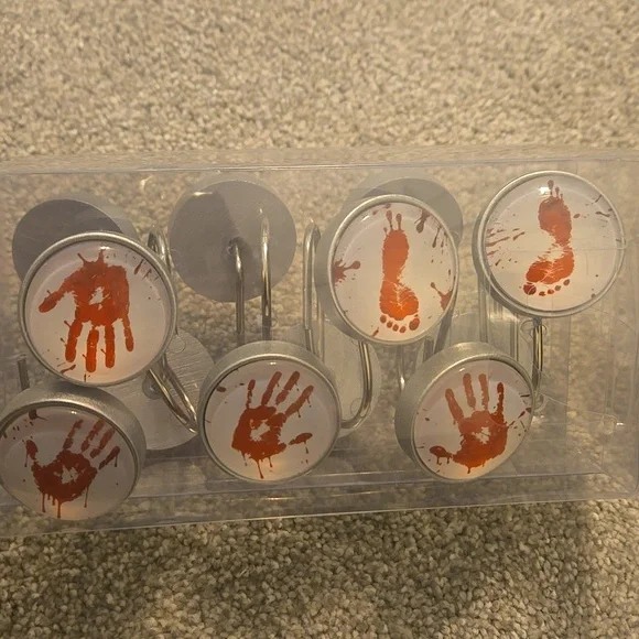 Halloween Help Me Scary Bloody Handprints Footprints Shower Curtain Hooks Set... - Picture 3 of 3